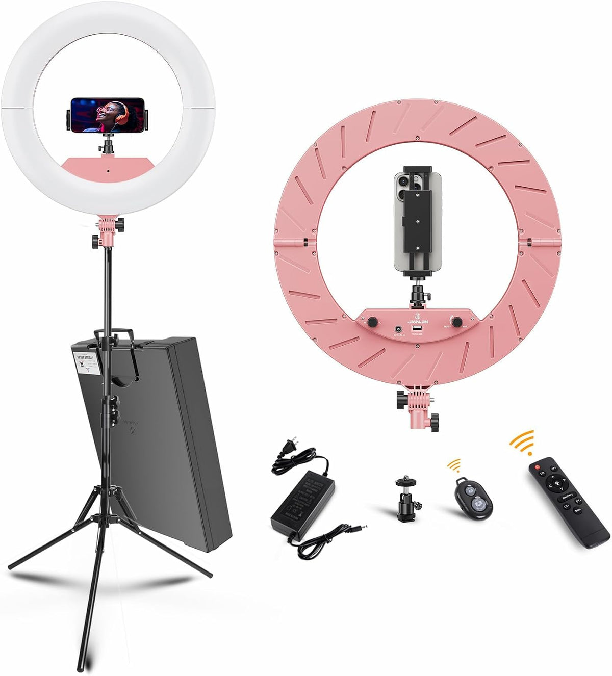 Ring Light 18 INCH Kit,55W6700k Dimmable LED Light, Tripod Stand, Remote Controller,Box for Camera,Smartphone,YouTube,TikTok,Self-Portrait Shooting,CRI95 (Black)