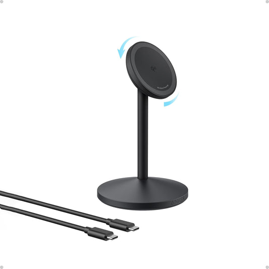 Anker MagGo iPhone 17 MagSafe Charger Compatible Stand, 15W Fast Magnetic Wireless Charging Station, Qi2 Certified 360° Wireless Charger, Magnetic Stand for iPhone 17/16/15/14/13 Series (No Adapter)
