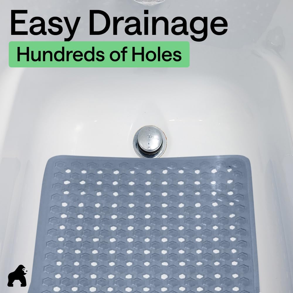 GORILLA GRIP Patented Bath Tub Shower Mat, Machine Washable Bathtub Floor Liner Mats, Suction Cups and Drain Holes to Keep Tubs Clean, Soft on Feet, Bathroom Essentials, 35x16 Inch, Sky Blue Opaque
