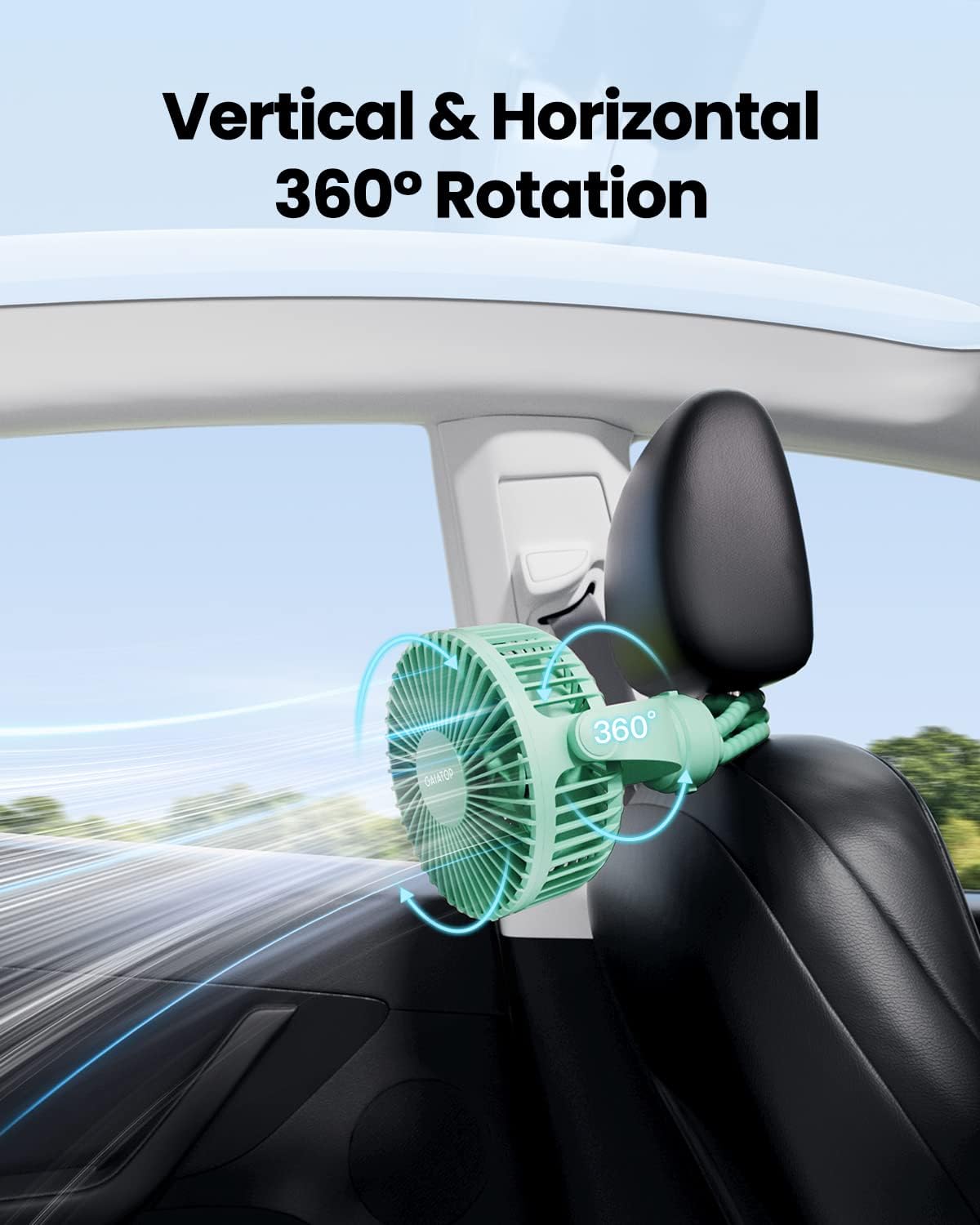 Gaiatop Mini Portable Stroller Fan, Battery Operated Small Clip on, Detachable 3 Speed Rechargeable, 360° Rotate Flexible Tripod Better Cooling for Car Seat Crib Treadmill Travel Green
