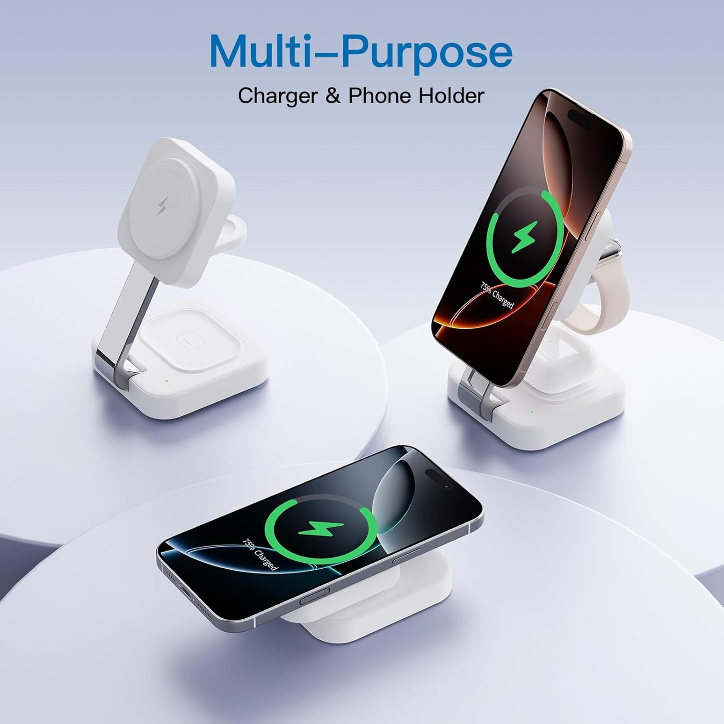 RYND 2026 Traveling Wireless Mag-Safe Fast Charging Station,Magnetic 3 in 1 Charger with iPhone 17 16 15 14 13 12 Pro Max Plus,Apple Watch Series & Air pods 4 3 2 Pro-Gifts for Wife & Husband(White)