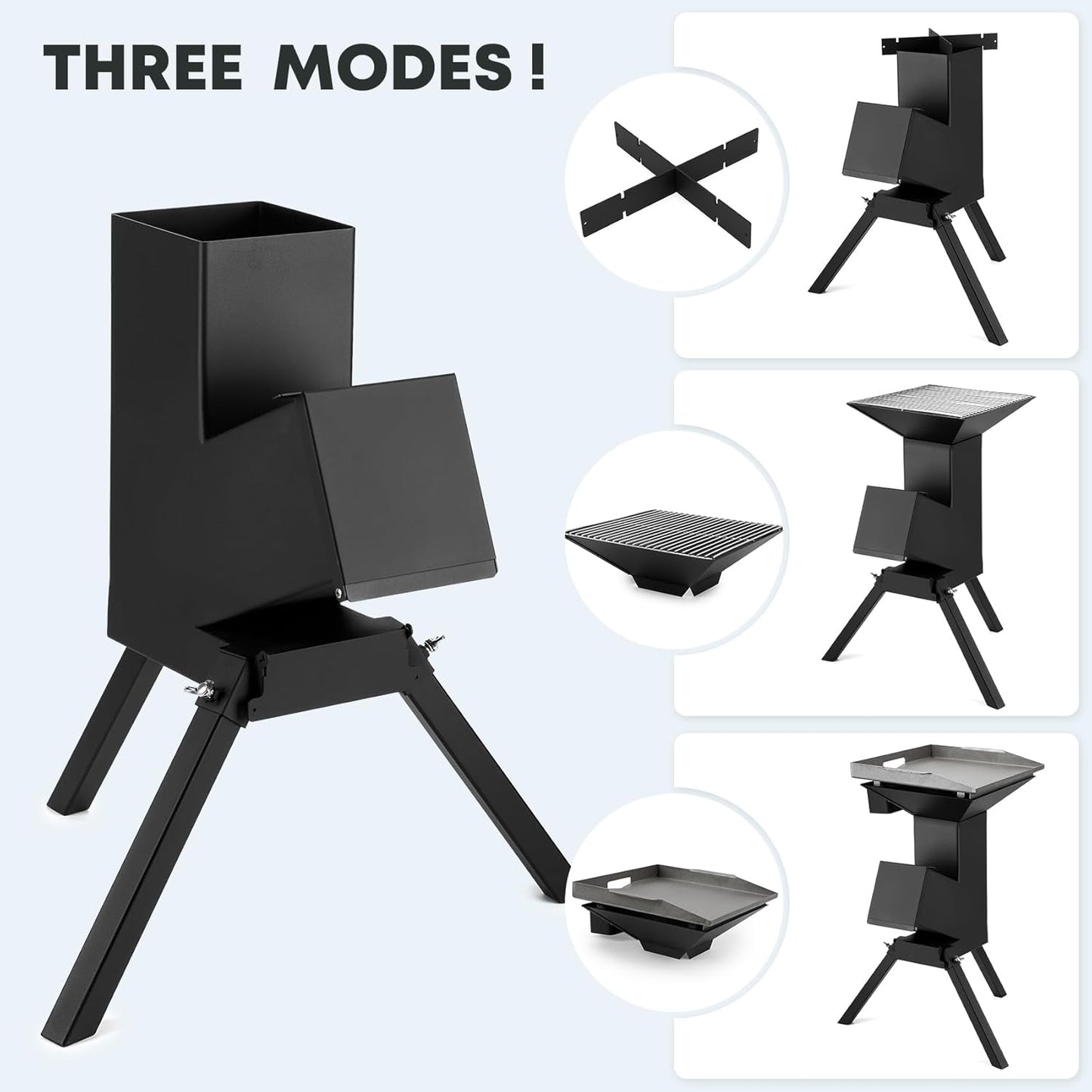 Stanbroil 3 in 1 Rocket Stoves with Grill Rack, Griddle and Pot Cooking Stand, Heavy Duty Wood Burning Stoves for Cooking, Camping wood Stove Kit for Off-Grid Supply, Outdoor Grilling Event