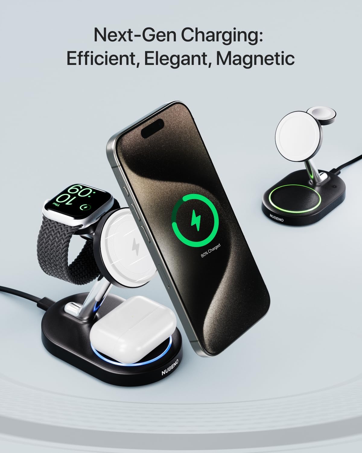 Multiple Charging Station for Magsafe Apple Devices, Wireless Charger Station for MagSafe iPhones, 3 in 1 Magnetic Charger Stand for iPhone 17/16/15/14/13/12, Apple Watch & AirPods(Blk)