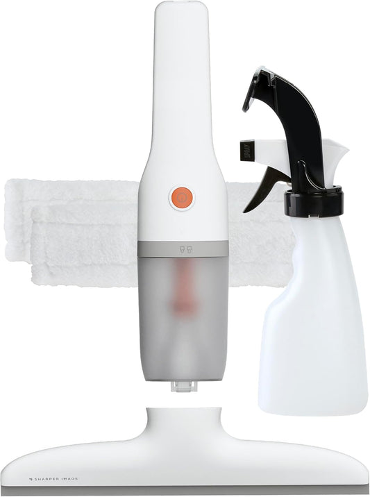 Sharper Image® 2-in-1 Window Vacuum Cleaner Kit – Cordless Squeegee, Spray Bottle, 11" Blade, 2 Washable Microfiber Pads| Cleaning Supplies Tool Set| Glass, Mirrors, Shower, Windows, Car Windshield