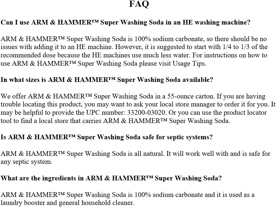 ARM & HAMMER Super Washing Soda Household Cleaner and Laundry Booster, 55 oz (Pack of 2)