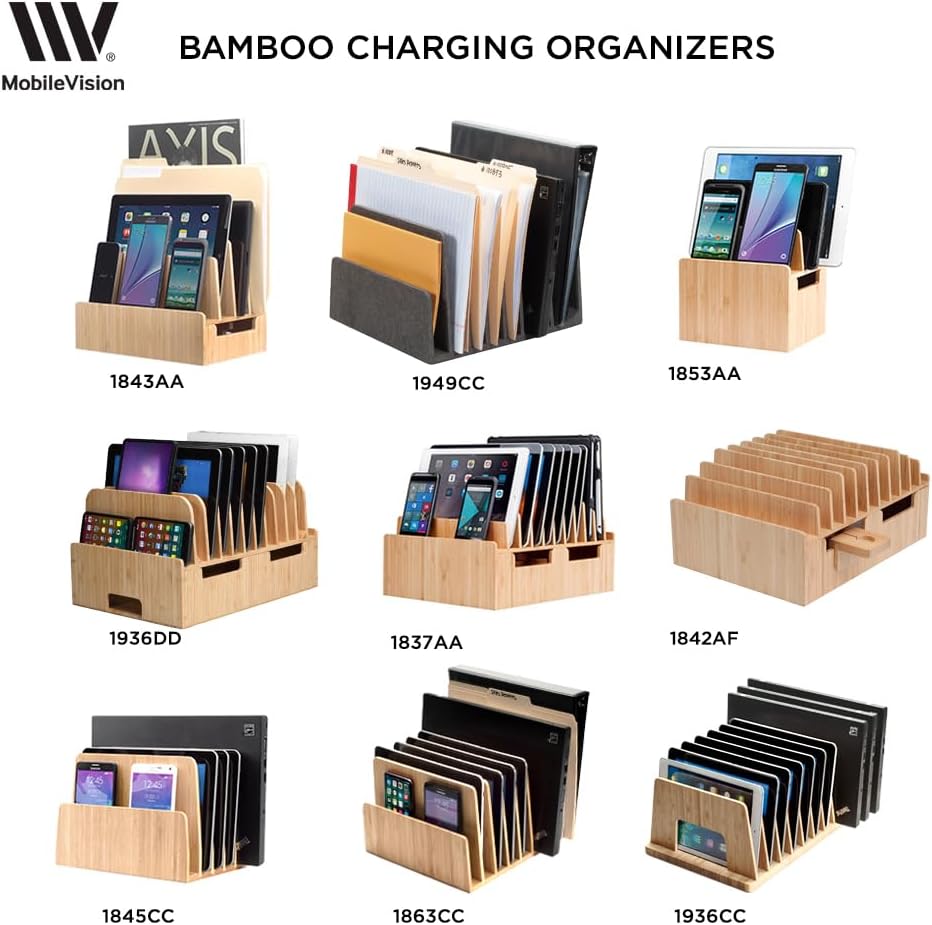 MobileVision Multi Device Stand & Organizer for Smartphones, Tablets and Laptops, Executive Dark Brown, 5 Slots