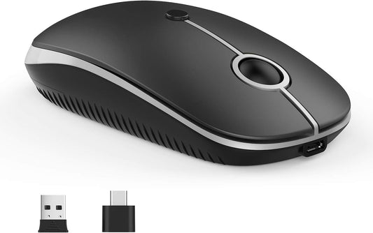 VssoPlor Type C Wireless Mouse, USB C MacBook Wireless Mouse, Black Silver