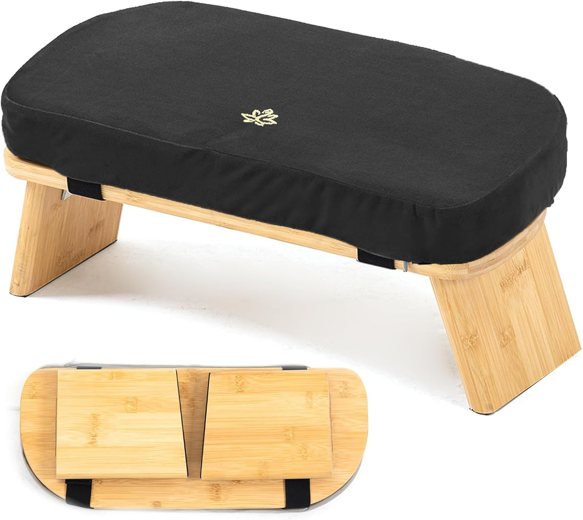 Bamboo Meditation Bench, Foldable Prayer Stool (Black)