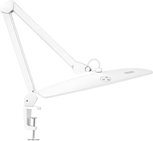 Neatfi Elite HD XL Desk Lamp – 1,600 Lumens, 22” Wide Head, 6500K Daylight | Non-Polar Dimming, Adjustable | Office, Study & Home Workspace (White, Non-CCT with Clamp, 22 Inches)