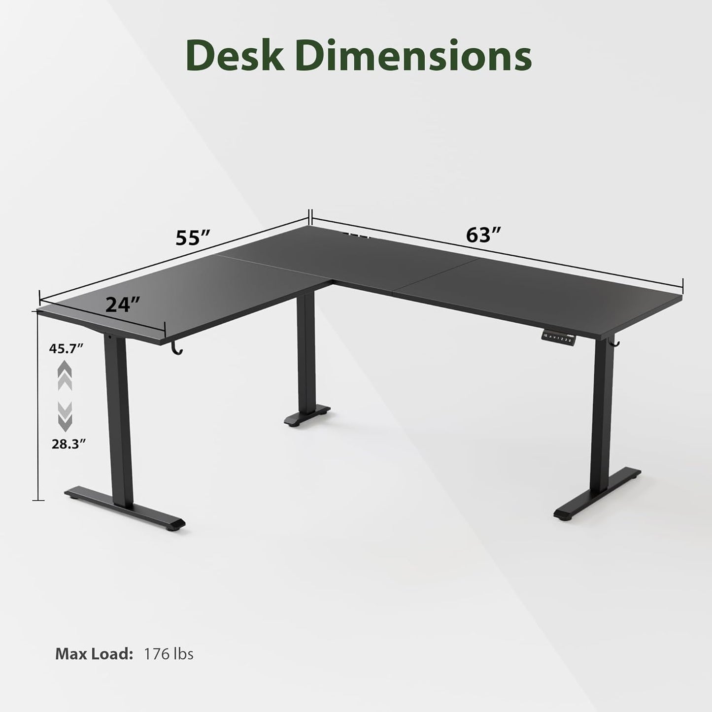 Agilestic L Shaped Standing Desk 63 x 55 inch Adjustable Height, Electric Corner Standing Desk, Sit Stand Computer Table with Splice Board, Black