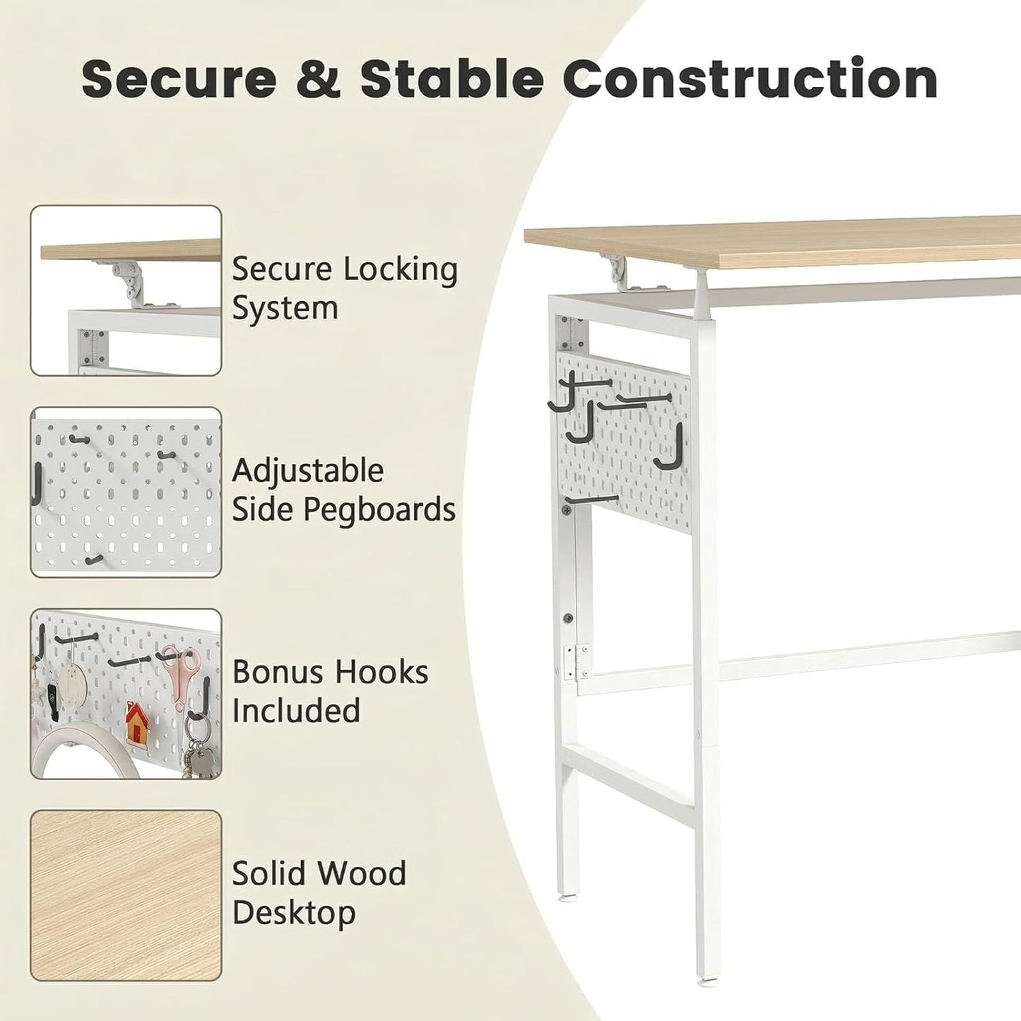 Hadulcet Folding Desk 40" Foldable Desk with Removable Pegboards | Easy Assembly Home Office Desk for Small Spaces, Study, and Apartment Living, Oak