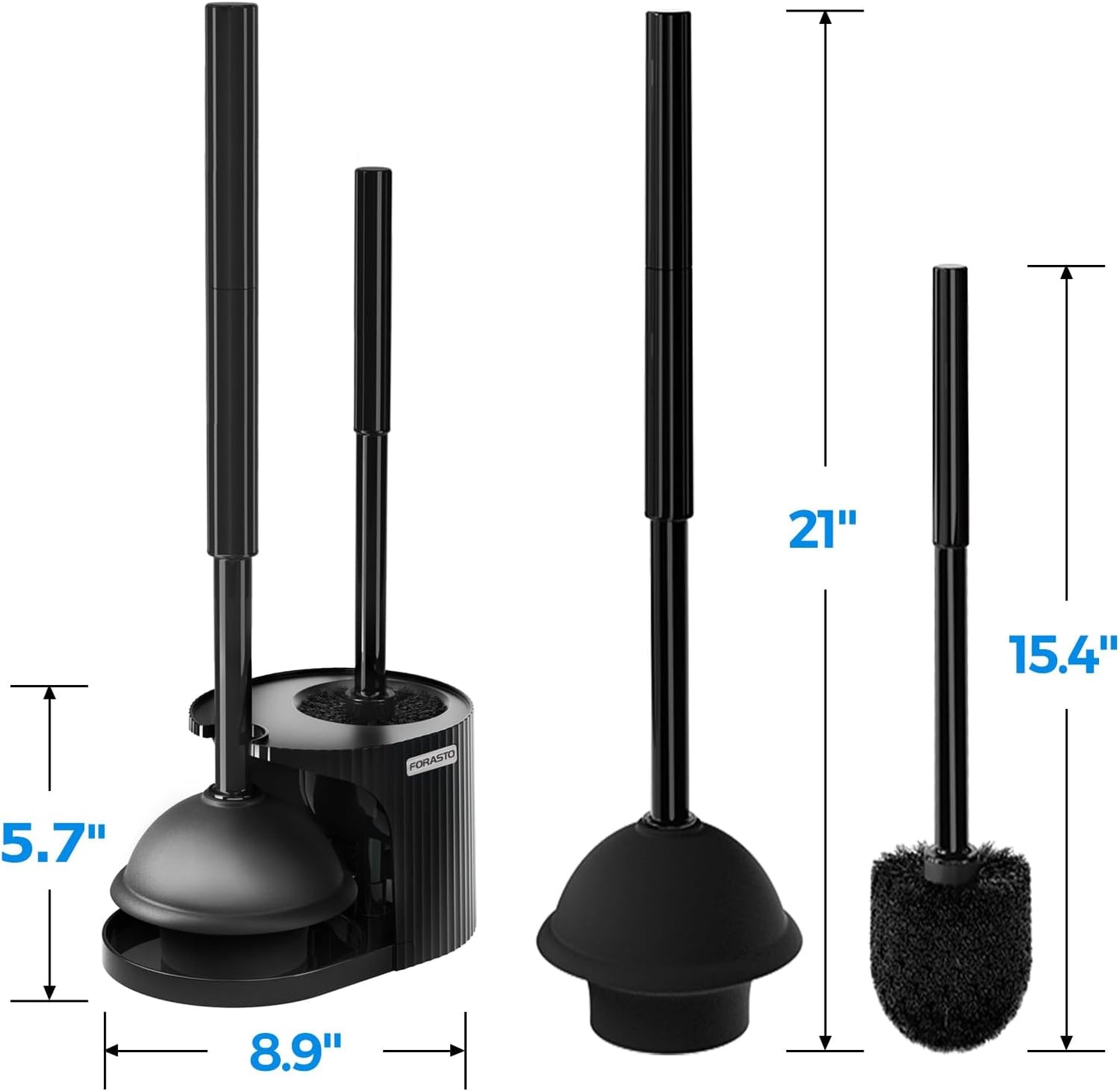 FORASTO 2 in 1 Toilet Plunger and Brush Set，Extended Handle Plunger，Toilet Bowl Brush Plunger Set, Bathroom Cleaning Tools ，Toilet Brush Plunger Combo，Cleaning Brush，Bathroom Cleaning Supplies