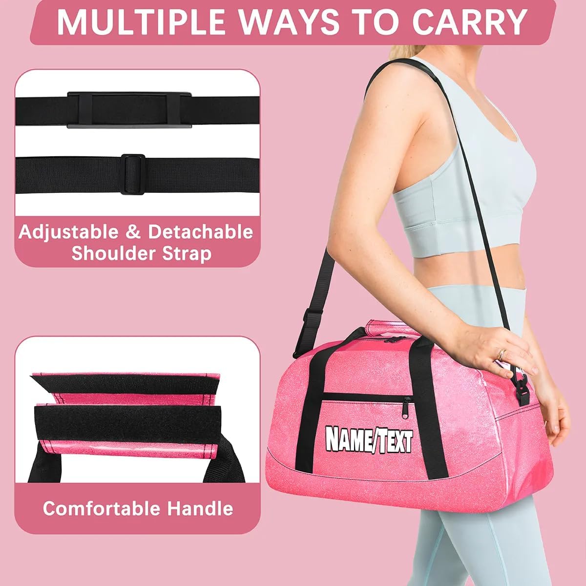 Customized Gym Bag with Name/Text Weekender Travel Bag Personlized Duffle Bags for Women Waterproof Overnight Bag Sports Color Glitter Carry On Travel Tote Bag Dance Bags