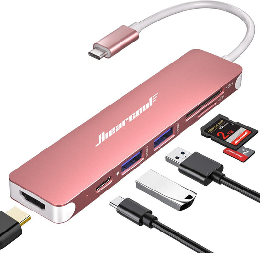 Hiearcool 7-in-1 USB C Hub, USB C Dongle Compatible for MacBook, Rose Gold