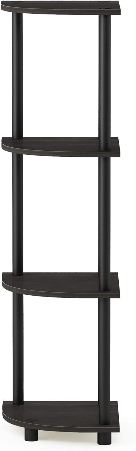 Furinno TURN-N-TUBE Corner Shelf, 4-Tier Corner Bookshelf, Display Storage Shelves with Open Shelves, for Organization and Storage, Living Room, Home Office, Garage, Espresso