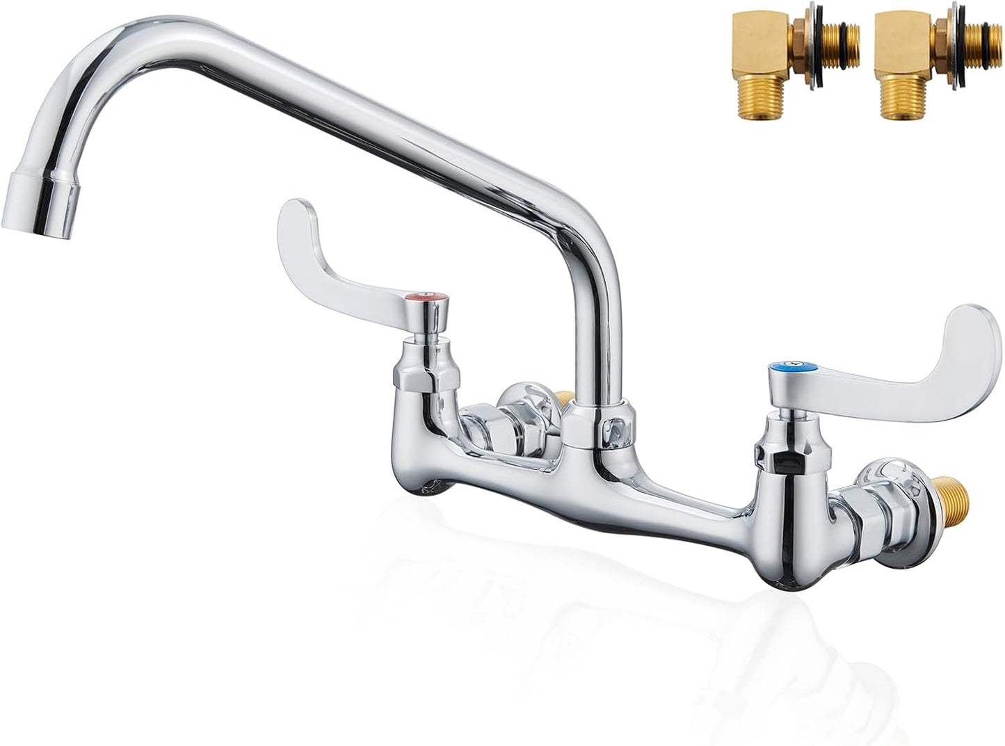 Wall Mount Faucet 8 Inch Center Commercial Kitchen Faucet, 12 Inches Swivel Spout Wall Mounted Restaurant Sink Faucets 2 Handle Commercial Faucets for Laundry Utility(Polished,12")