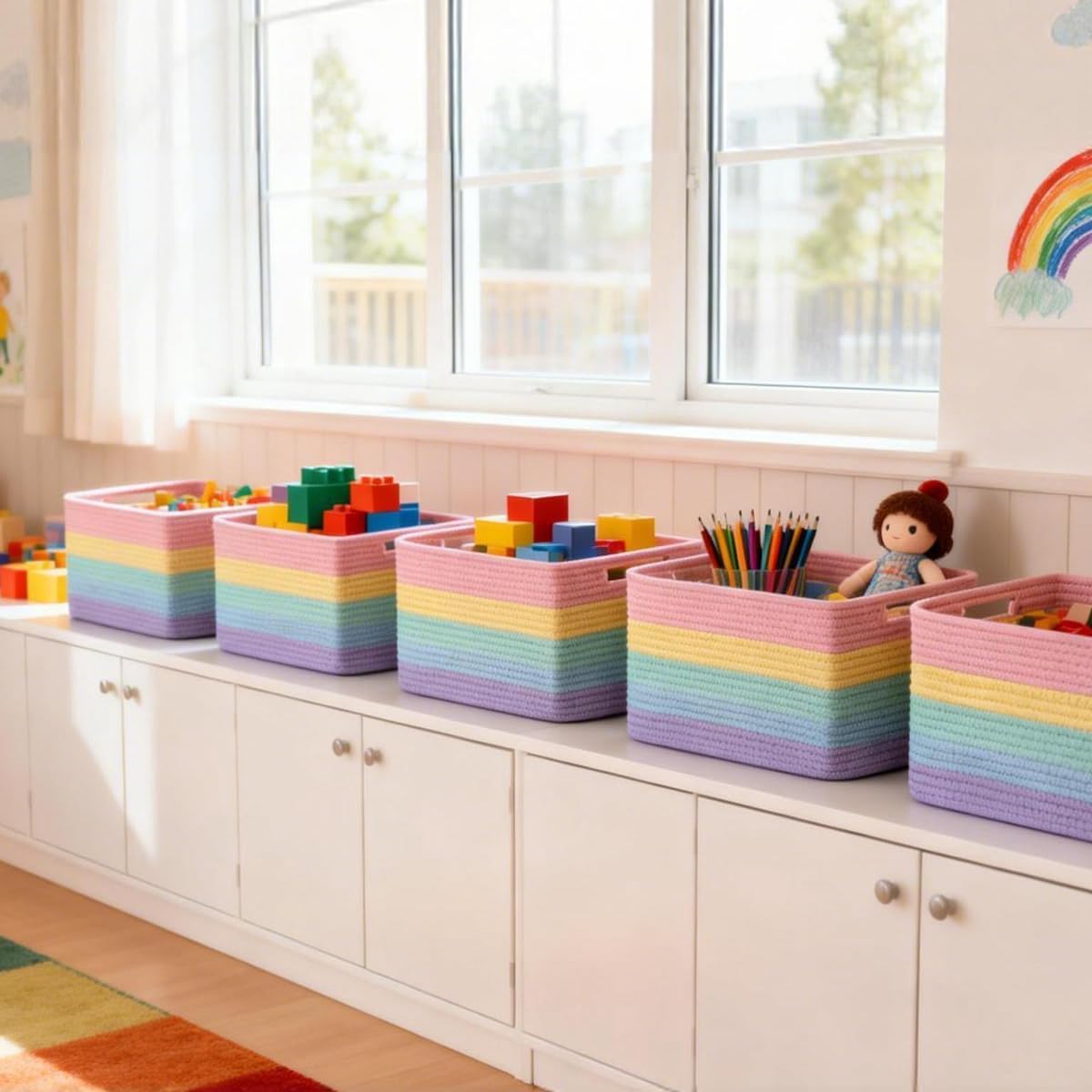 5 Pack Woven Storage Baskets, Decorative Storage Bins for Organizing