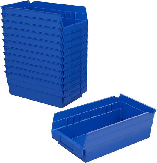 Akro-Mils 30130 Plastic Shelf Bins, Heavy Duty Storage Bins for Garage, Closet, and Drawer Organization, 12" x 6-1/2" x 4", Blue, 12-Pack