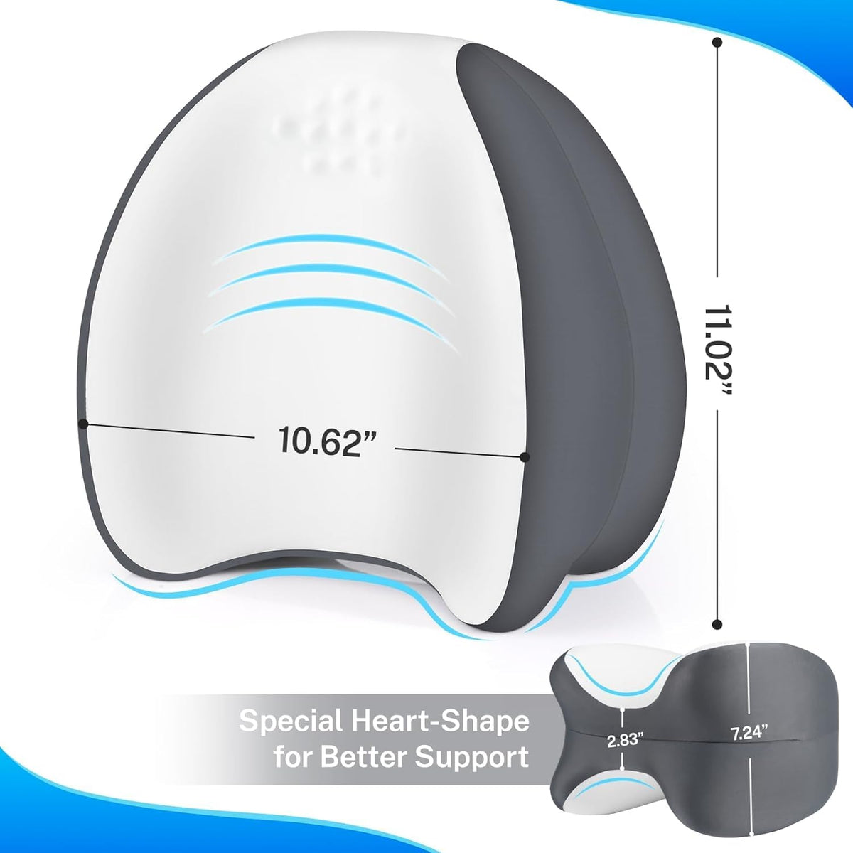 Knee Pillow for Side Sleepers, Leg Pillow with Cooling Cover, Memory Foam Body Pillow for Side Sleeping, Heart-Shape Cushion for Hip, Back & Sciatica Pain Relief, Grey