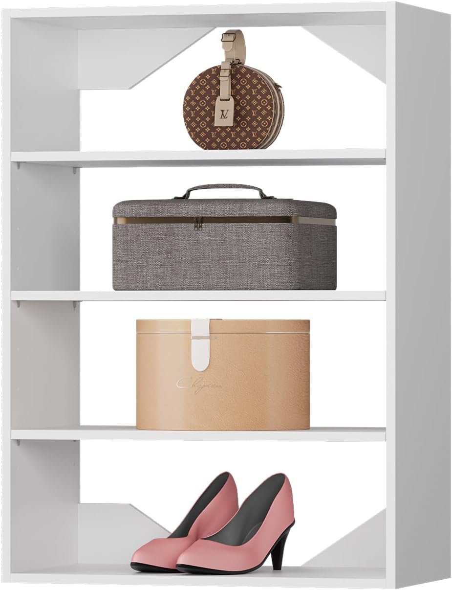 Short Tower Closet Unit, Modular Closet System, Wood Closet System Organizer with Storage for Walk In Closets, Clothing Rack Wardrobe Closet for Hanging Clothes, Bedroom, White, 25.5"W