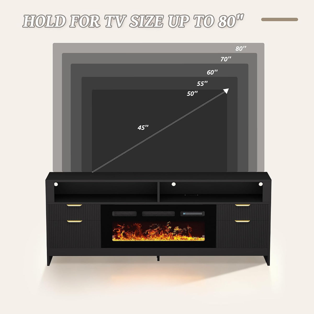 Fireplace TV Stand with 36" Fireplace Up to 80" TVs, 70" Entertainment Center with LED Lights, Storage Cabinets, Modern TV Console for Living Room,Bedroom (Black)