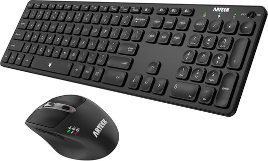 Arteck Universal Multi-Device Bluetooth Keyboard and Mouse Full Size Wireless Bluetooth Keyboard and Ergonomic Mouse Set for Windows, iOS, Android, Computer Desktop PC Laptop iPad Tablet Smartphone
