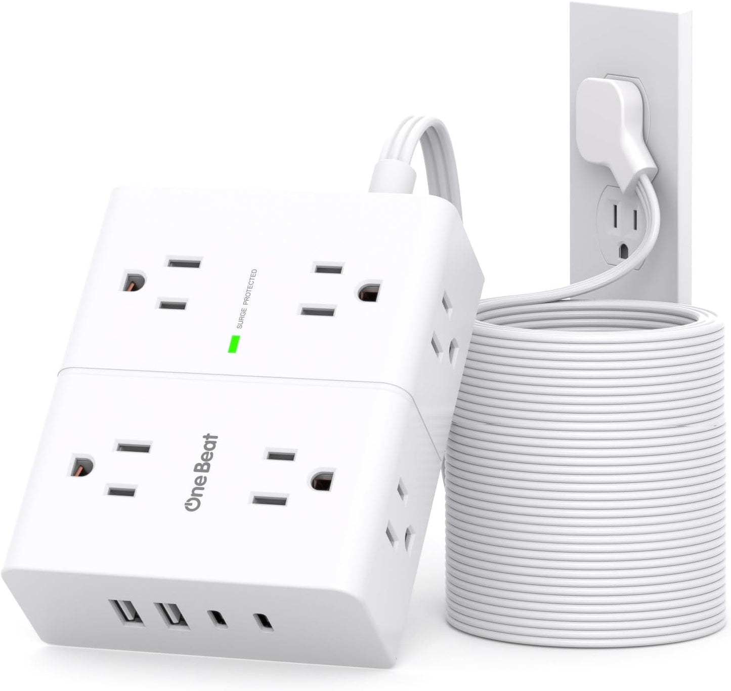 Surge Protector Power Strip 15 Ft Cord, Ultra Thin Flat Extension Cord with 8 Outlets 4 USB Ports(2 USB C), Flat Plug Power Strip, 15 Ft Long Braided Power Cord for Home, Office, Dorm Room Essentials