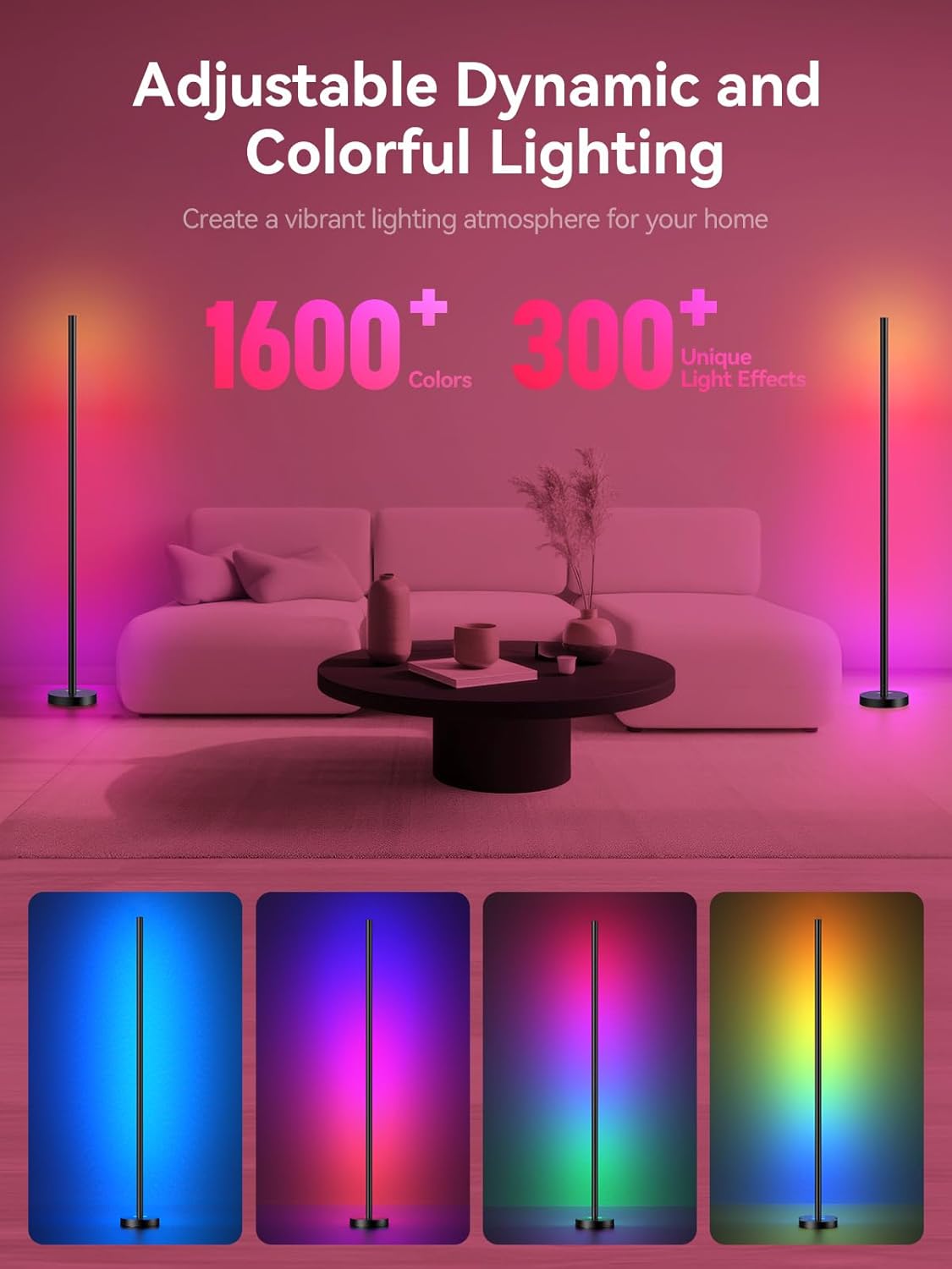 OIYN Smart RGBICW LED Corner Floor Lamp 2 Pack - 16 Million DIY Colors, 68+ Scenes, Music Sync, App & Remote Control, Color-Changing Ambient Lighting for Living Rooms, Bedrooms, and Gaming Rooms