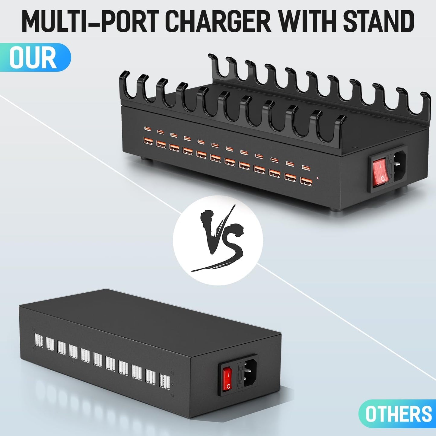 300W Charging Station for Multiple Devices, 24 Ports USB Fast Charging Station, Charger Station Organizer Compatible with Kindle, Phone, Tablet, iPad, Charger Station for Home, Office, School