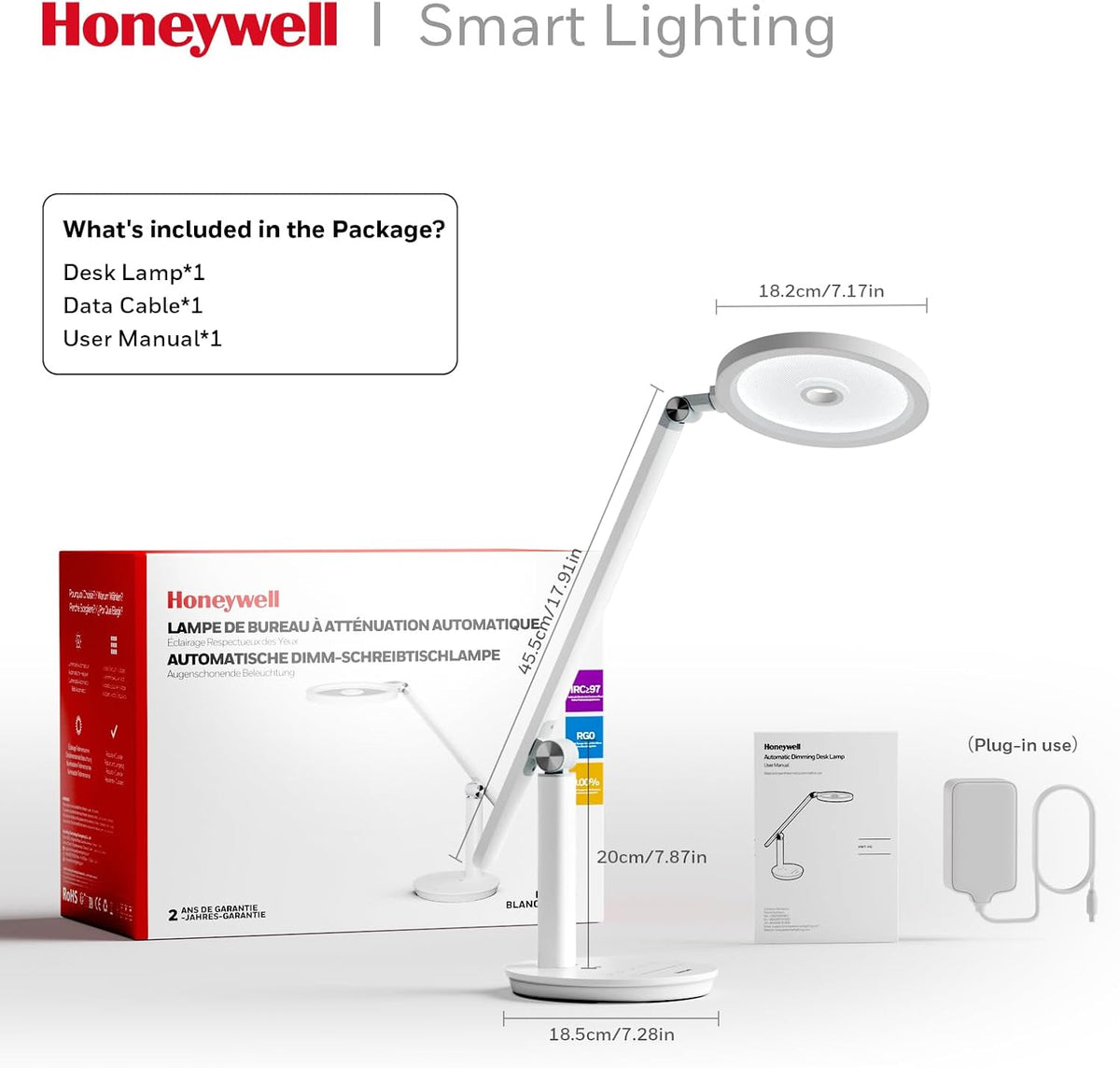Honeywell H6 Desk Lamp for Home Office, Dimmable Reading Table Light, White