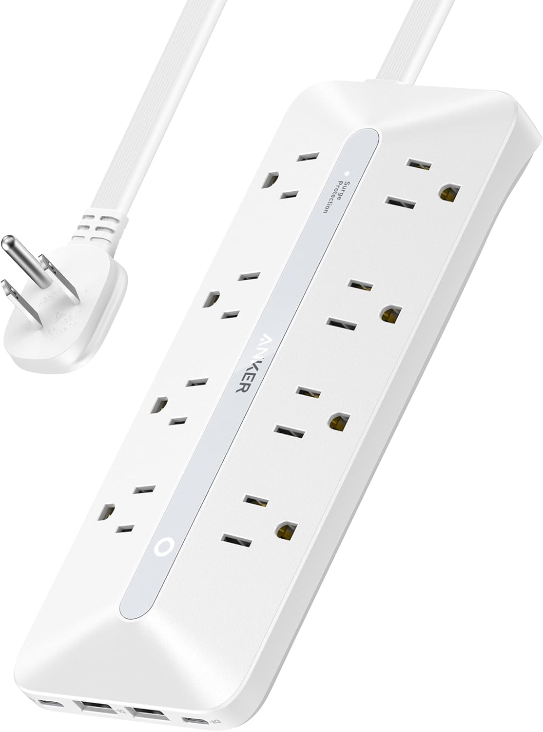 Anker Power Strip with 900J Surge Protector, Flat Plug Extension Cord with Multiple Outlets, 8 AC, 2 USB A & 2 USB C Ports for 35W Max, 5ft Outlet Extender, Dorm Room Essentials, Home Office