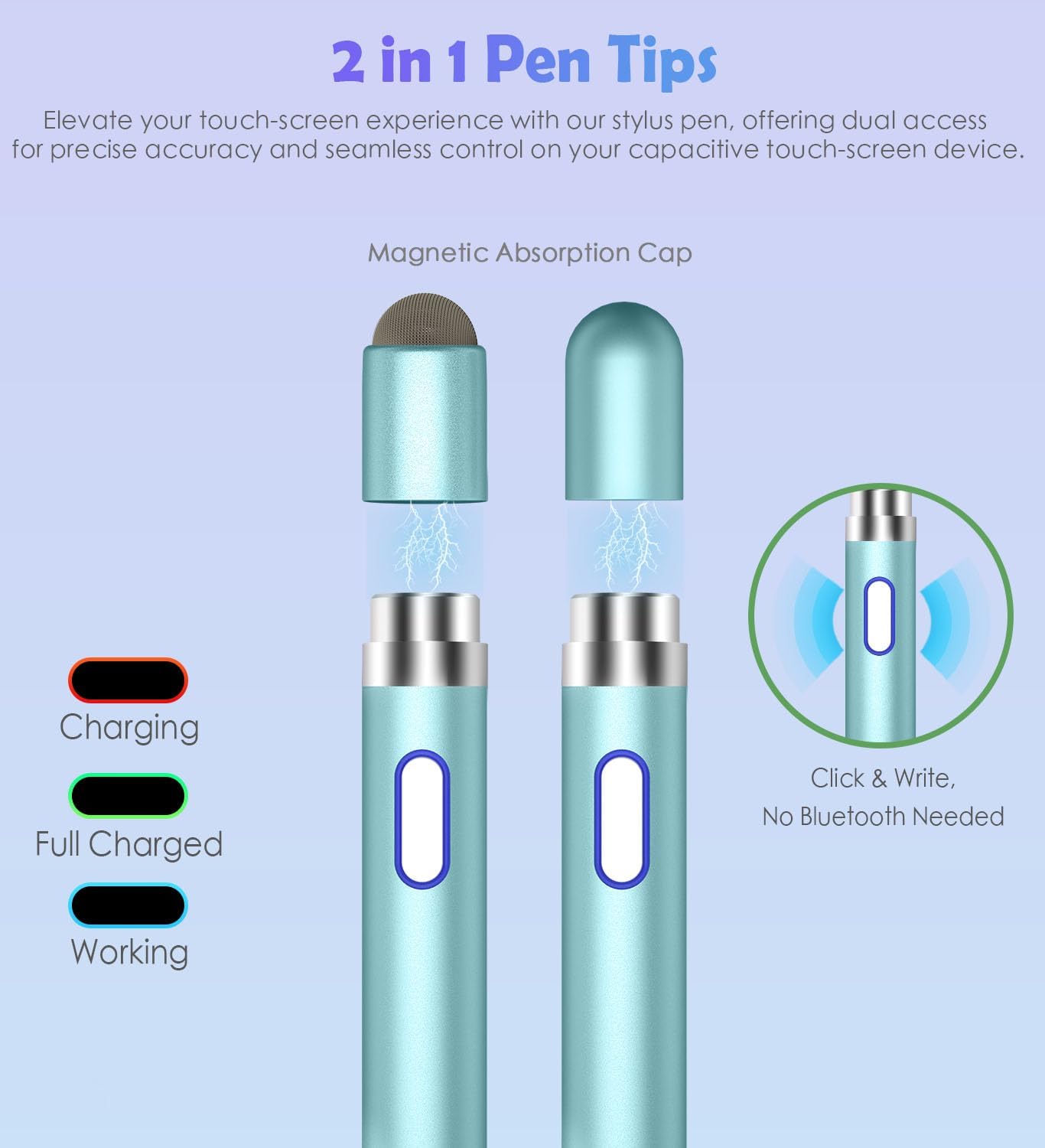 Active Stylus Pen for Touch Screens, Dual Pen Tips for Drawing &Writing,High Precise Universal Digital Pencil for i-Pad Air/Pro/Mini, A-pple i-Phone 17/16/15/14/13,Tablet/Phone/Sam-sung/K-indle - Blue