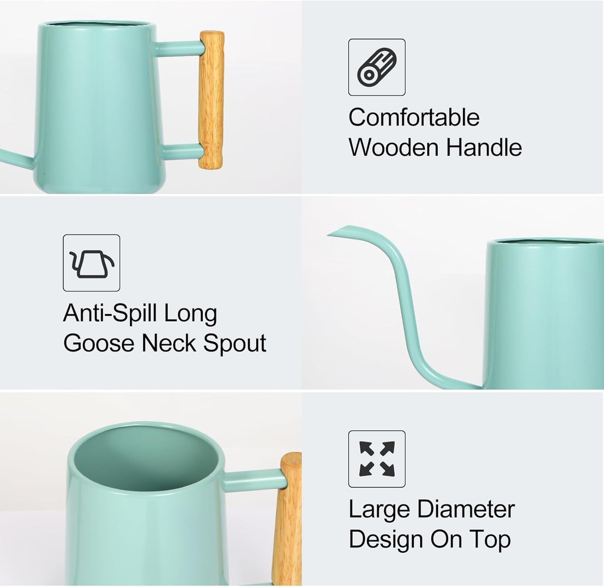 Watering Can Indoor Plants, 35 oz/1000 ml Metal Stainless Steel Watering Can Pot with Long Spout for Indoor House Plants Bonsai Outdoor Garden Flower Decorative (Green