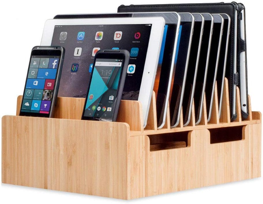 MobileVision 10-Port Bamboo Charging Station Includes 2 Powermod 6 USB Port Chargers for Smartphones & Tablets