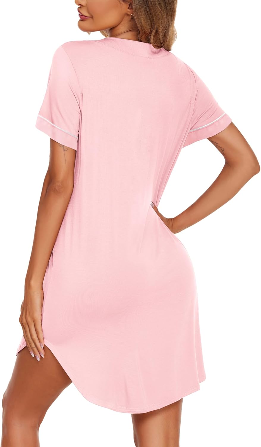 Ekouaer Nightgowns for Women Button Down Night Gowns Short Sleeve Sleep Shirt V Neck Nightshirt Soft Sleepwear Pajams Dress