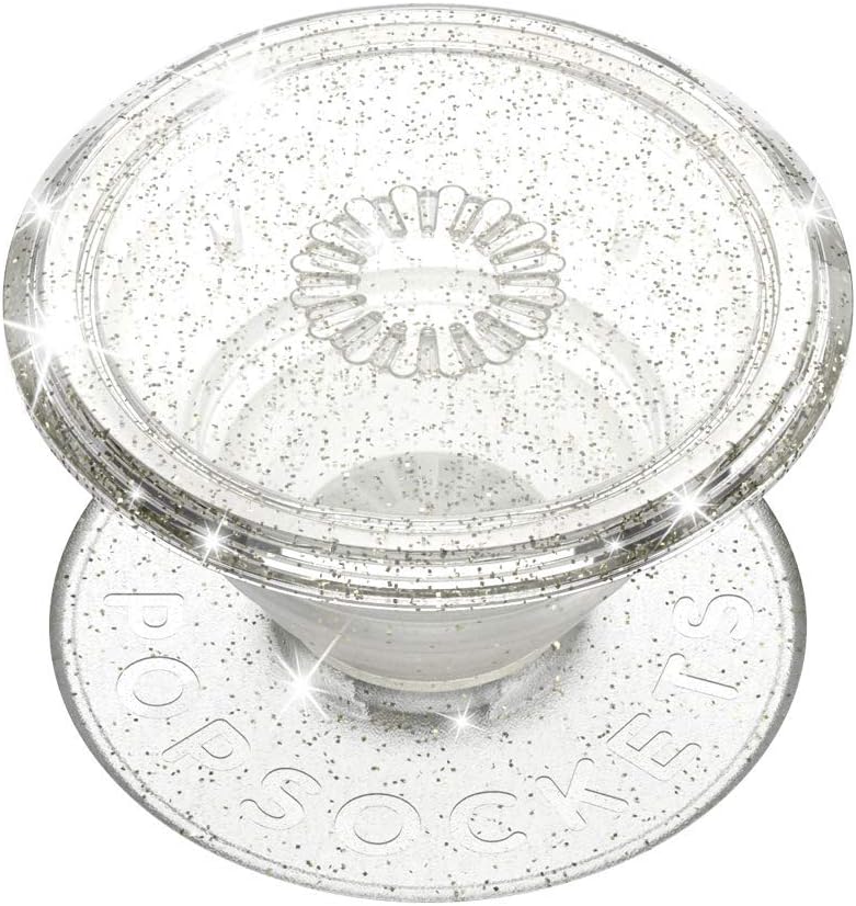 PopSockets Adhesive Phone Grip, Holder, Phone Stand, Kindle - Clear Glitter Silver