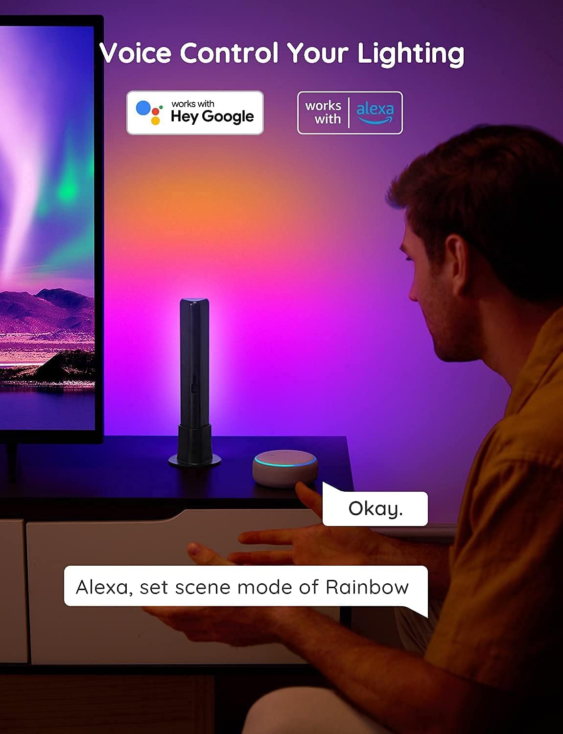 Govee Smart LED Light Bars, Work with Alexa and Google Assistant, RGBICWW WiFi TV Backlights with Scene and Music Modes for Gaming, PC, Living Room Decoration, Black