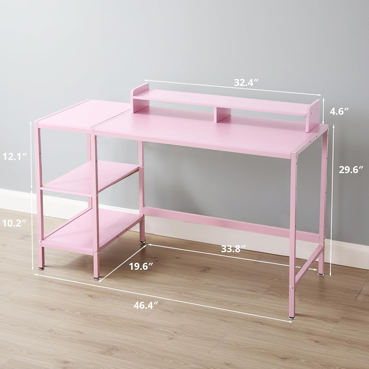 MINOSYS 47-inch Computer Desk with Storage Shelf - Ideal Gaming Desk for Bedrooms, Small Spaces, and Home Offices Modern Writing Desk for PCs,Pink Table.
