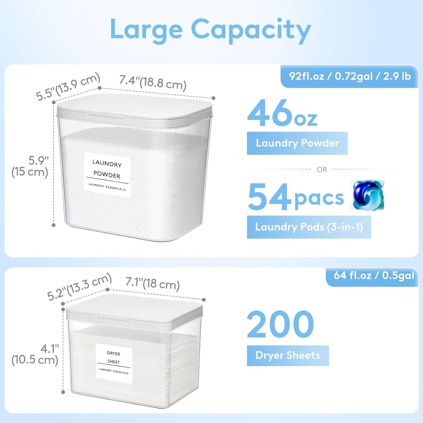 Lifewit Laundry Pods Container with Pop-up Lid, Coffee Pod K Cup Storage, Laundry Room Organization, Dryer Sheet Holder for Washing Powder Detergent, 2700 +2000ml/0.72+0.5gal, 3PCS