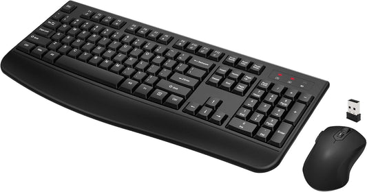 QUASIO Wireless Keyboard Mouse Combo, Windows & Mac Compatible (Black) | 2.4G USB plug & play, full-size keyboard with number pad, ergonomic, wrist rest, 3 DPI adjustable, for desktop/laptop/PC