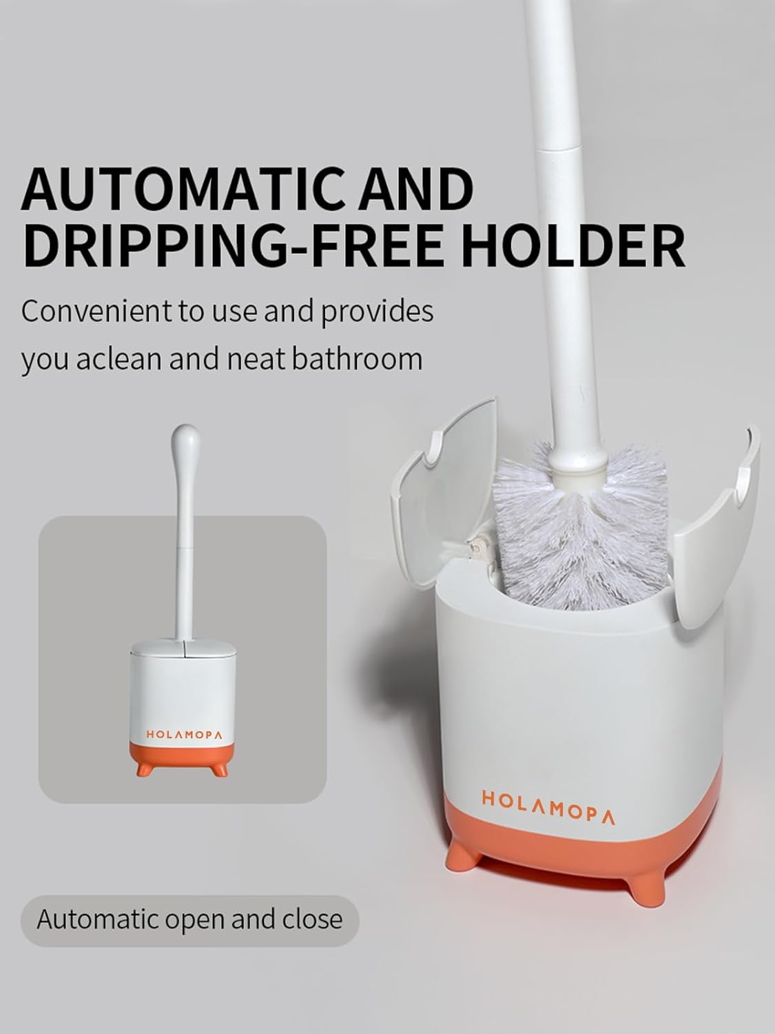Toilet Bowl Brush and Holder Set, Toilet Cleaner Brush with Automatic Dripping-Free Holder, Rugged Handle and Enduring Bristles for Bathroom and Small Spaces Cleaning, (White, 1 Pack)