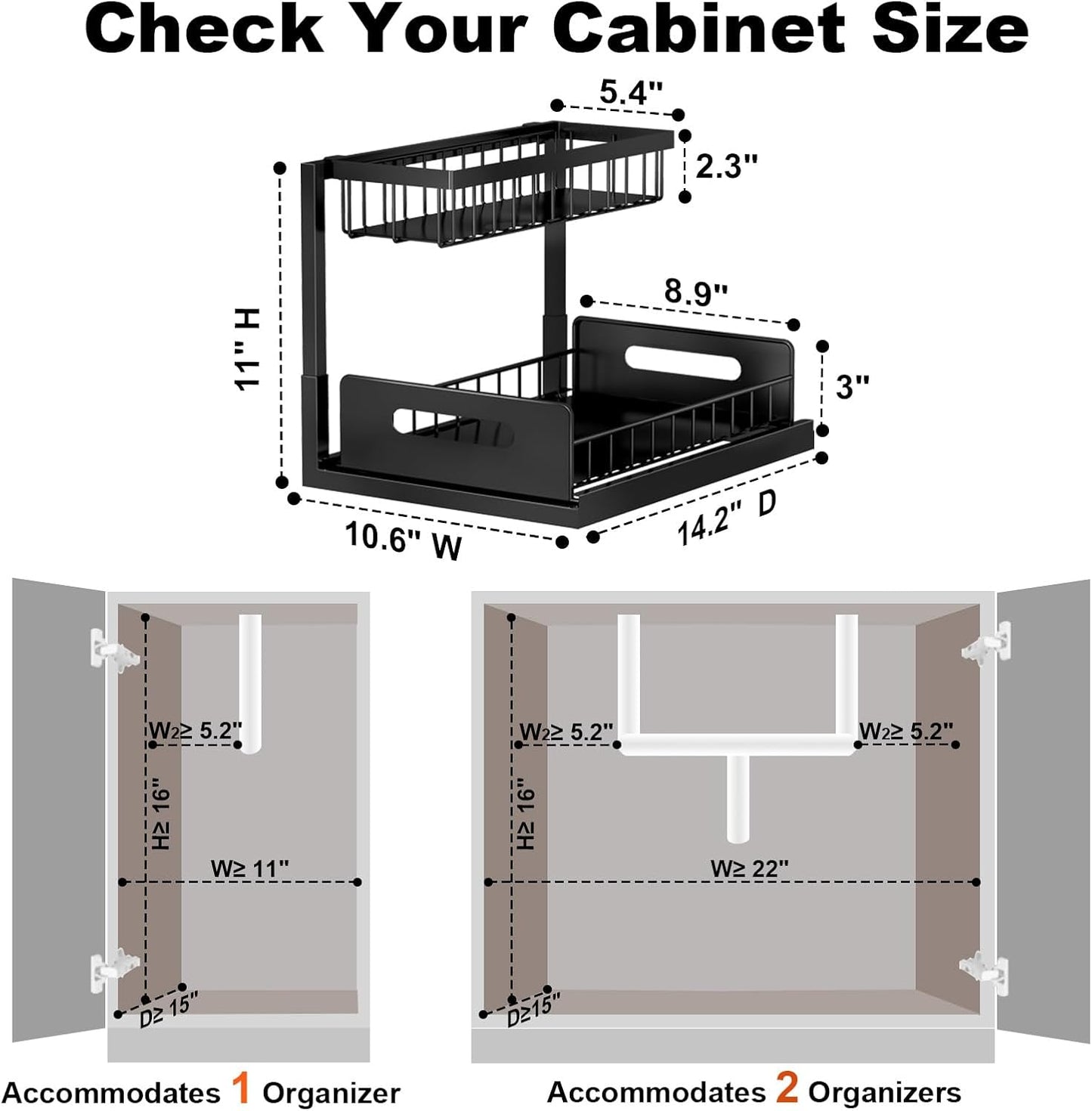 REALINN Under Sink Organizer, Pull Out Cabinet Organizer, 2 Tier Metal Slide Out Shelf with L Shaped Design for Kitchen, Bathroom, Laundry, and Utility Cabinet Storage for Deep Cabinets, Black, 1 Pack