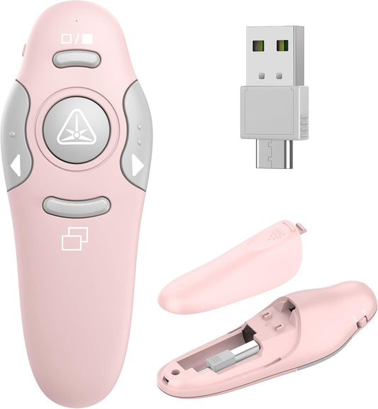 USB Type C Presentation Clicker Wireless Presenter Remote Clicker for PowerPoint Presentations with Red Pointer, PowerPoint Clicker Slide Advancer for Mac/Laptop/Computer/Class/Office