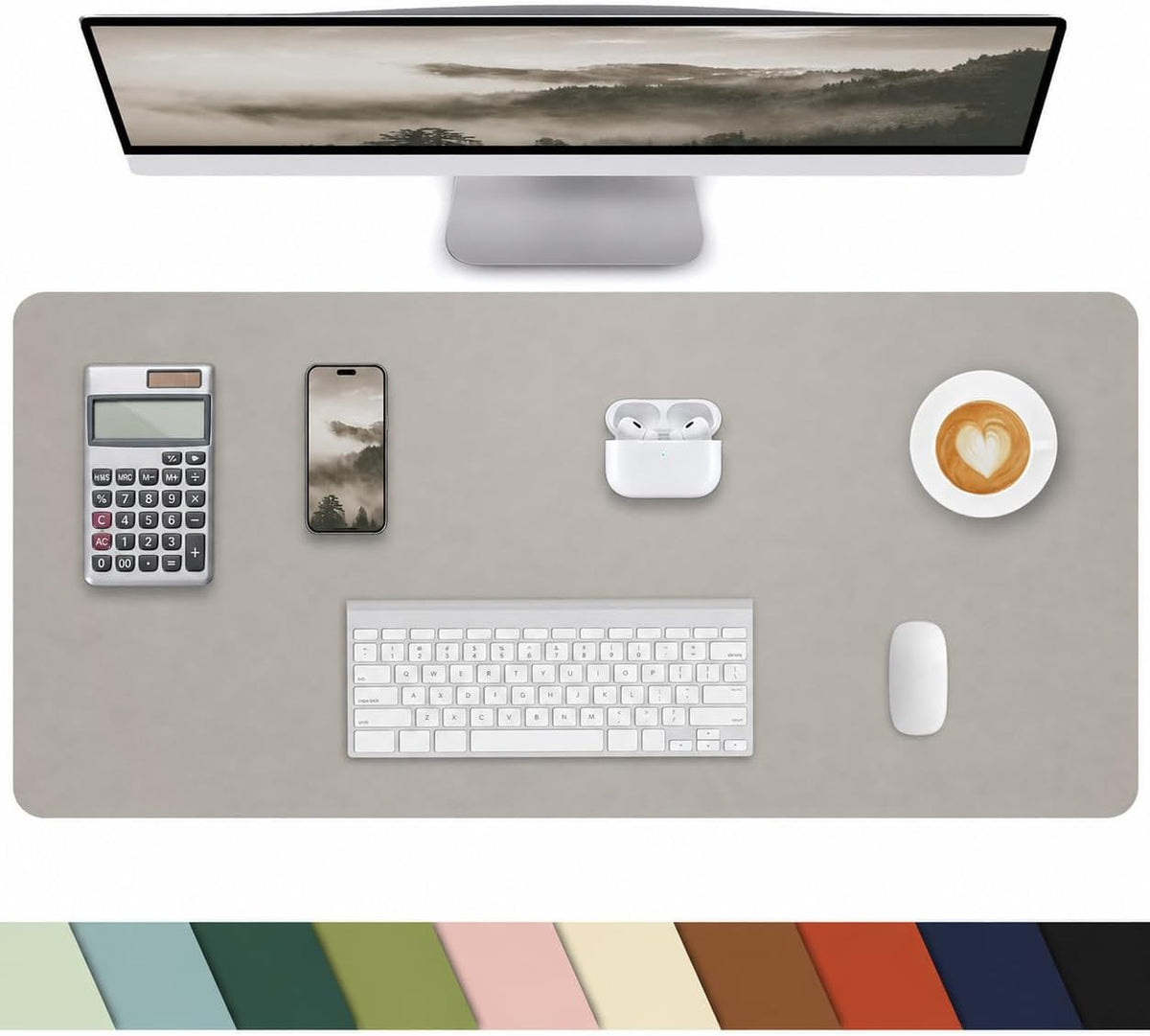 Leather Desk Protector, Laptop Mat - Non-Slip PU, Waterproof Writing Pad for Office/Home (31.5"x15.7", Light Grey)