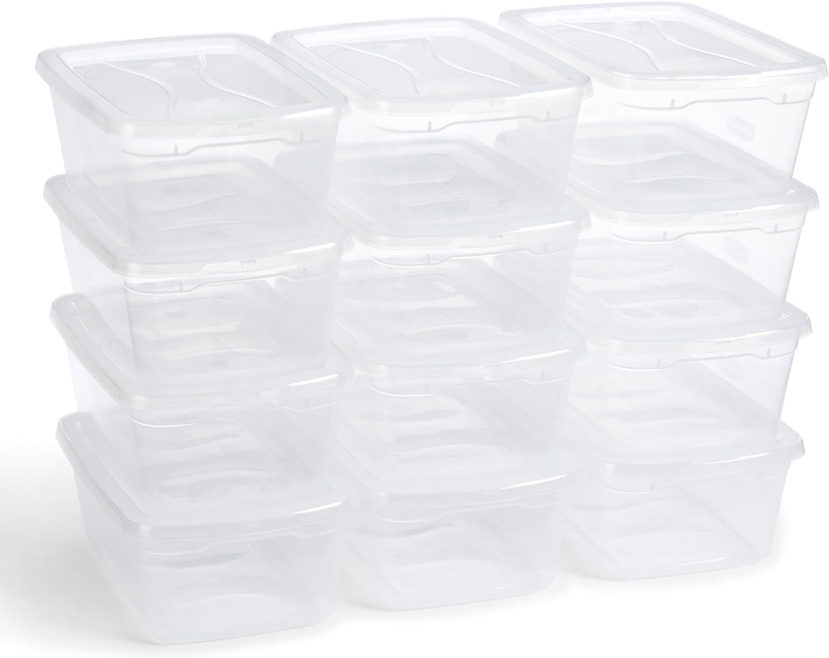 Rubbermaid Cleverstore Home/Office 6 Quart Clear Plastic Storage Tote Container Box Bin with Lid for Garage or Basement, (12 Pack)