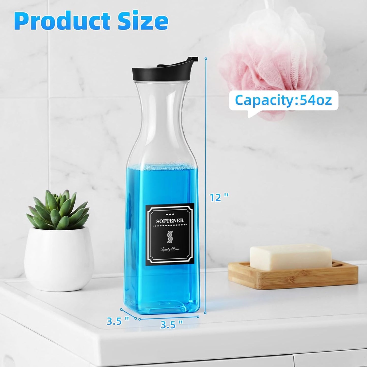 Laundry Detergent Dispenser,54oz Fabric Softener Dispenser,Plastic Liquid Laundry Detergent Container,Laundry Detergent Organizer for Laundry Room Organization with 4 Labels,Black