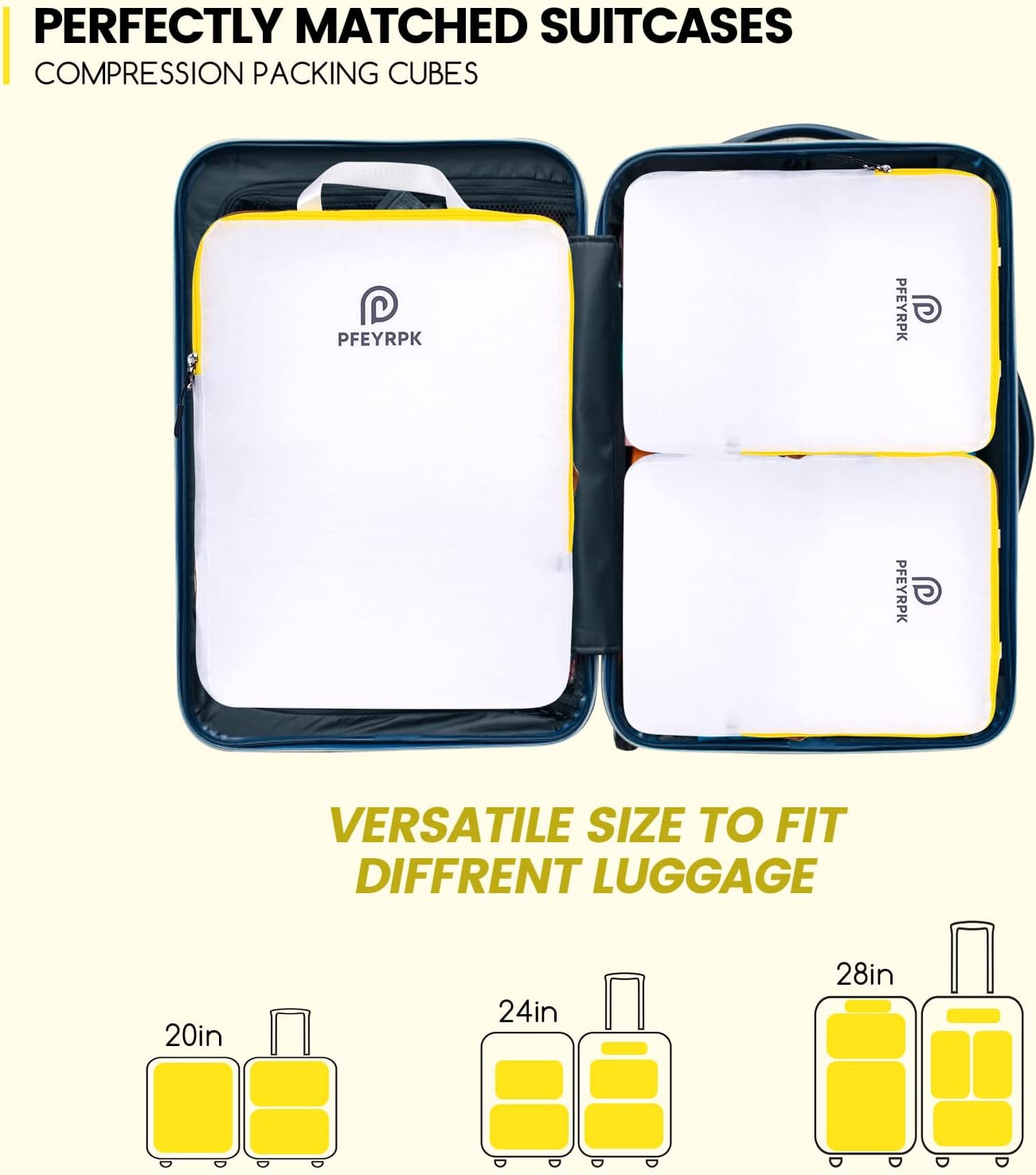 PFEYRPK Lightweight Compression Packing Cubes for Suitcases, Compressible Expandable Travel Packing Organizer with Clear Toiletries and Backpack Bag, Travel Essentials for Carry on Luggage 7 Set