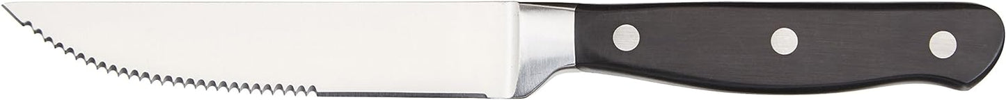 Amazon Basics 8-Piece Full Tang Stainless Steel Serrated Steak Knife Set, 4.5", Black