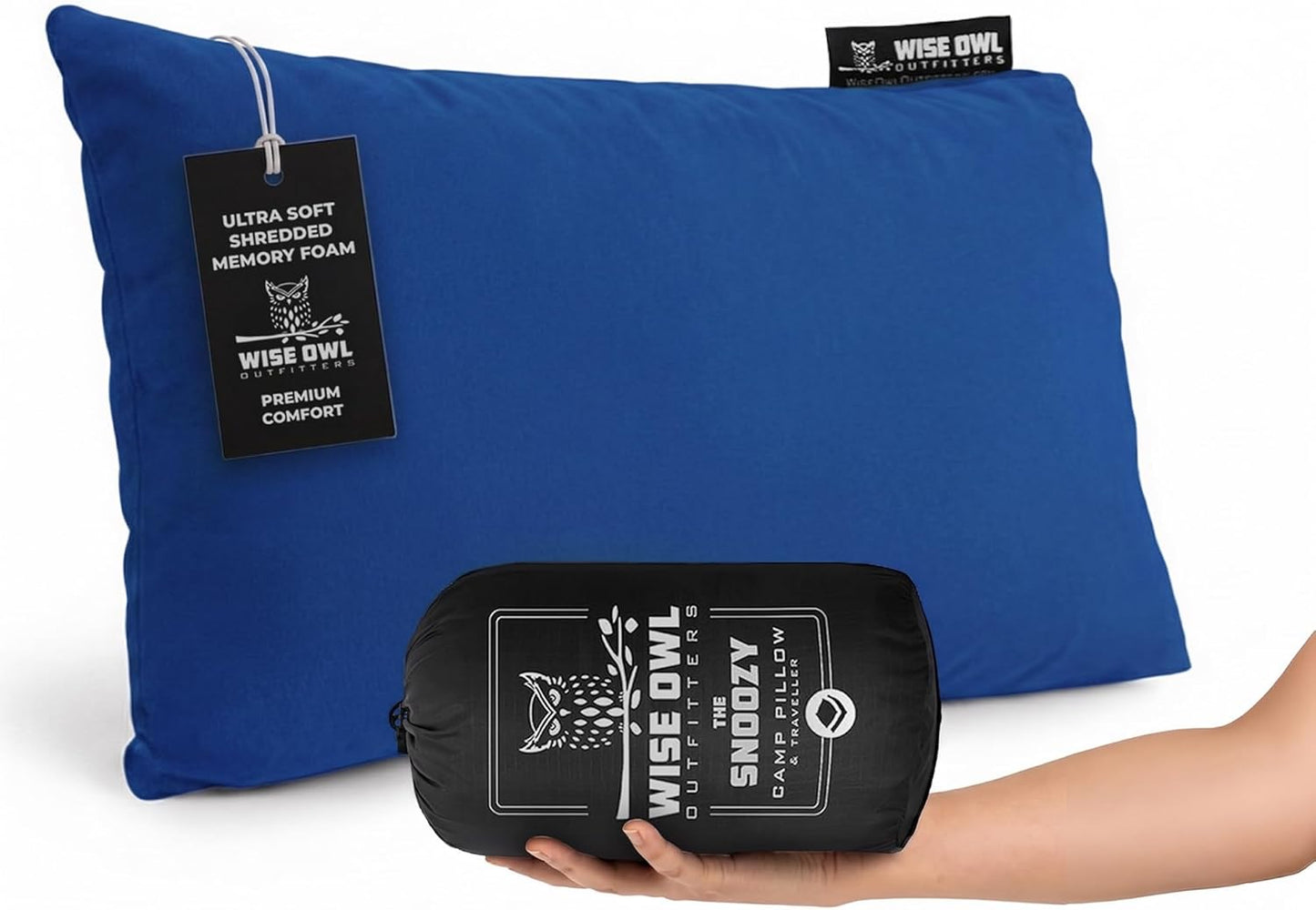 Wise Owl Outfitters Camping Pillow – Memory Foam Travel Pillow for Airplane Sleeping, Hiking, Backpacking & Outdoor Use - Small & Portable for Adults, Car, Camp & Tent