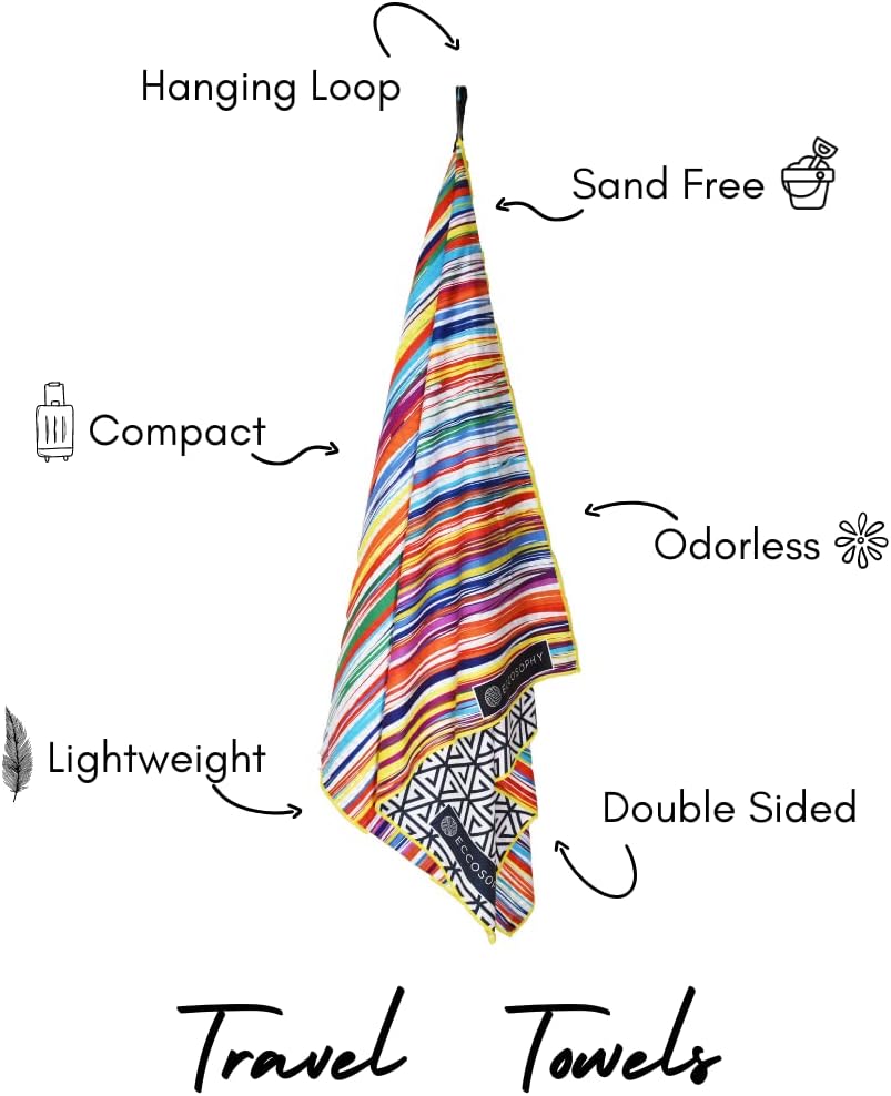 ECCOSOPHY Microfiber Beach Towel - Quick Dry, Sand Free and Oversized 71x35